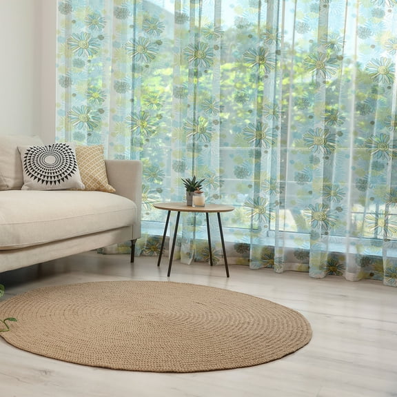 Turquoise Tulle Curtains with Rod Pocket, Chamomiles Flower Blossom Wildflower Blooms Summer Illustration, Sheer Drape for Wedding Party 2 Panels, 7 Sizes, Pale Green Dark Green, by Ambesonne