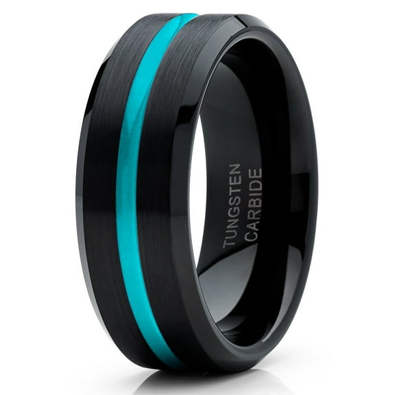 Turquoise Tungsten Wedding Band Men & Women Anniversary Ring Engagement Ring 8mm Black Tungsten Ring Comfort Fit