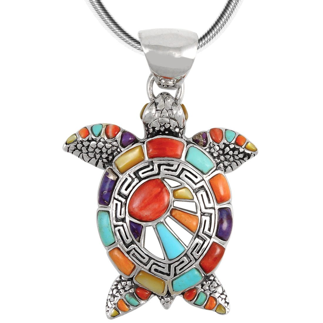 Turquoise Turtle Necklace Multi-Colors for Women Sterling Silver 925 ...