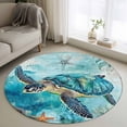 thumbnail image 1 of Turquoise Turtle Round Area Rug 3.3 FT, Non Slip Small Entryway Kitchen Mat, Farmhouse Coastal Starfish Seaweeds Washable Soft Circular Rug Non-Shedding Door Mat for Bathroom Playroom Kids Room, 1 of 9
