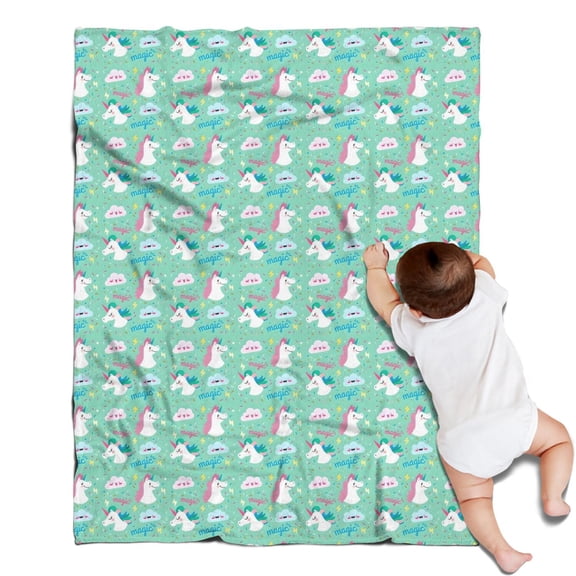 Turquoise Unicorn Magic Pattern Blanket,Comfortable Soft Flannel Throw Blanket,All Season,Warm Lightweight Blankets for Sofa Bed Couch Living Room Chair,30"x40"