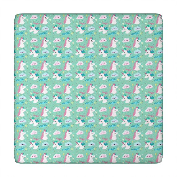 Turquoise Unicorn Magic Pattern Square Fitted Tablecloth with Elastic Edge,Square Table Cover,Washable Elastic Table Cover for Home Kitchen Party Decor 34"x34"