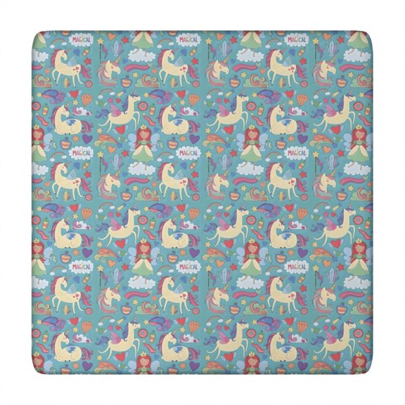 Turquoise Unicorn Magical Pattern Square Fitted Tablecloth with Elastic Edge,Square Table Cover,Washable Elastic Table Cover for Home Kitchen Party Decor 34"x34"