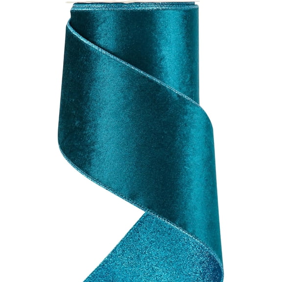 Turquoise Velvet Wired Ribbon 4 inch Christmas Tree Ribbon Double-Sided Glitter Turquoise Blue for Trees, Wreaths, Bows, Garland, Crafts-10 Yards