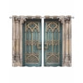 thumbnail image 1 of Turquoise Vintage Door Sheer Curtains 45 Inch Length 2 Panels Set for Living Room/Bedroom, Countryside Barn Abstract Art Kitchen Curtains Grommet Semi-Sheer Curtains Window Treatments 42"x45"x2, 1 of 7