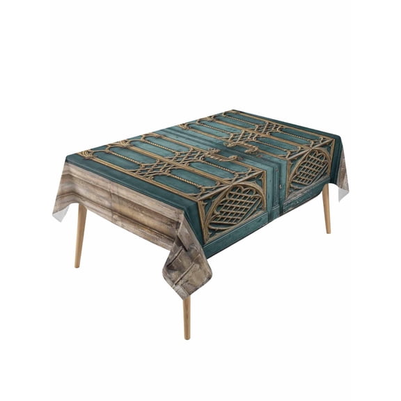 Turquoise Vintage Door Table Cloth, Waterproof Tablecloth for Rectangle Tables, Countryside Barn Abstract Art Reusable Washable Fabric Table Cover for Restaurant Kitchen Dining Tables 60"x120"