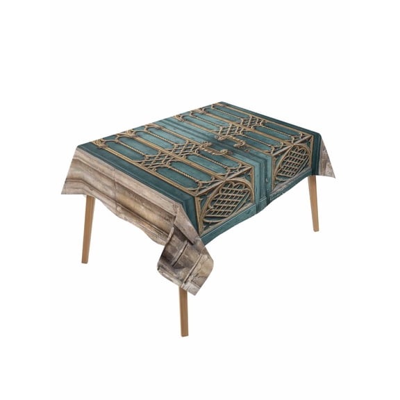 Turquoise Vintage Door Table Cloth, Waterproof Tablecloth for Rectangle Tables, Countryside Barn Abstract Art Reusable Washable Fabric Table Cover for Restaurant Kitchen Dining Tables 52"x70"
