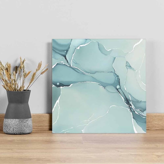 Turquoise Wall Art Painting on Canvas, Modern Marble Ink Painting Abstract Art Canvas Art Home Prints Wall Art Framed Modern Artwork for Living Room Bedroom Wall Decor 8x8in