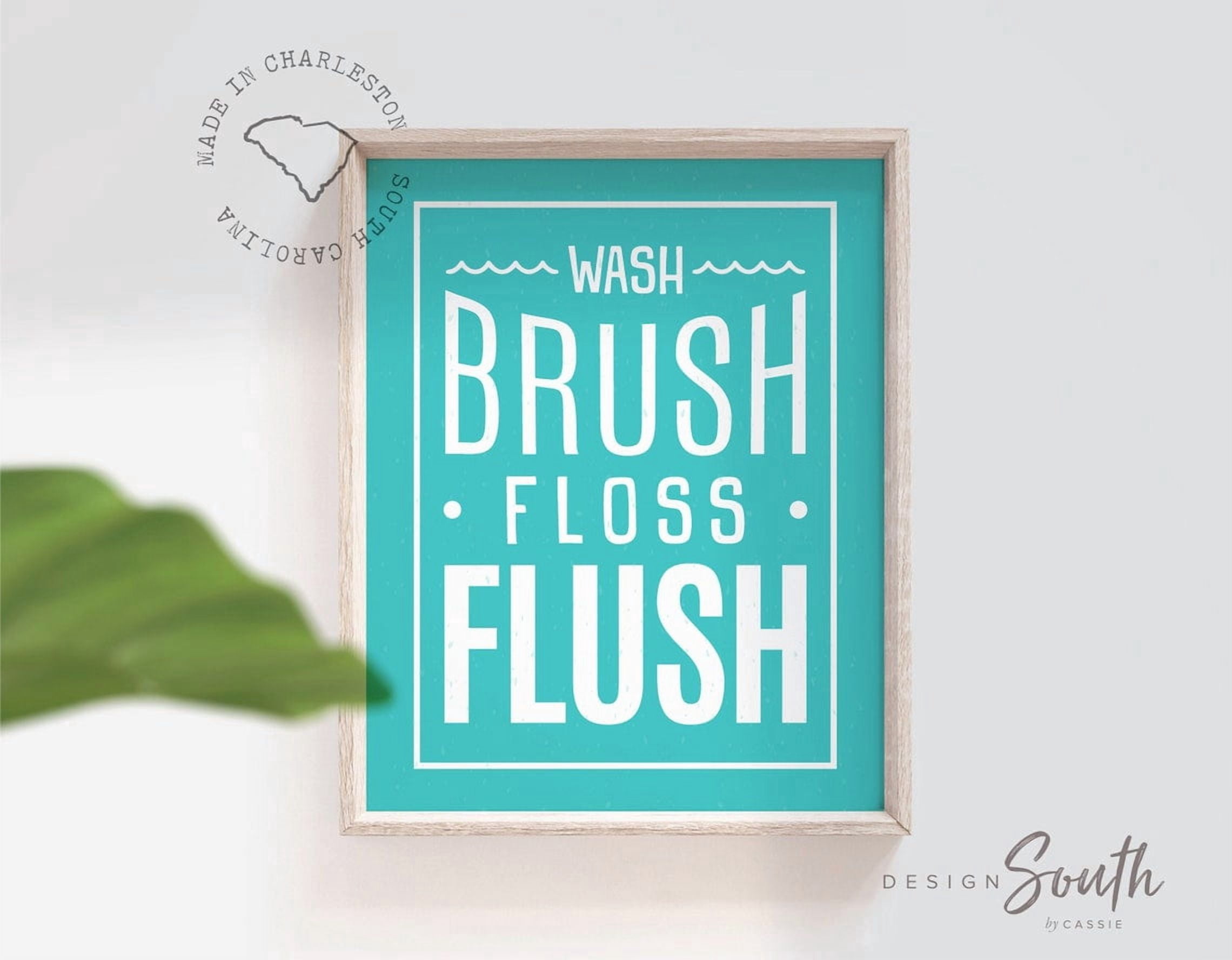 Turqoise Neon Turquoise Wash Brush Floss Flush Wall Art Print, Bright Bathroom ...