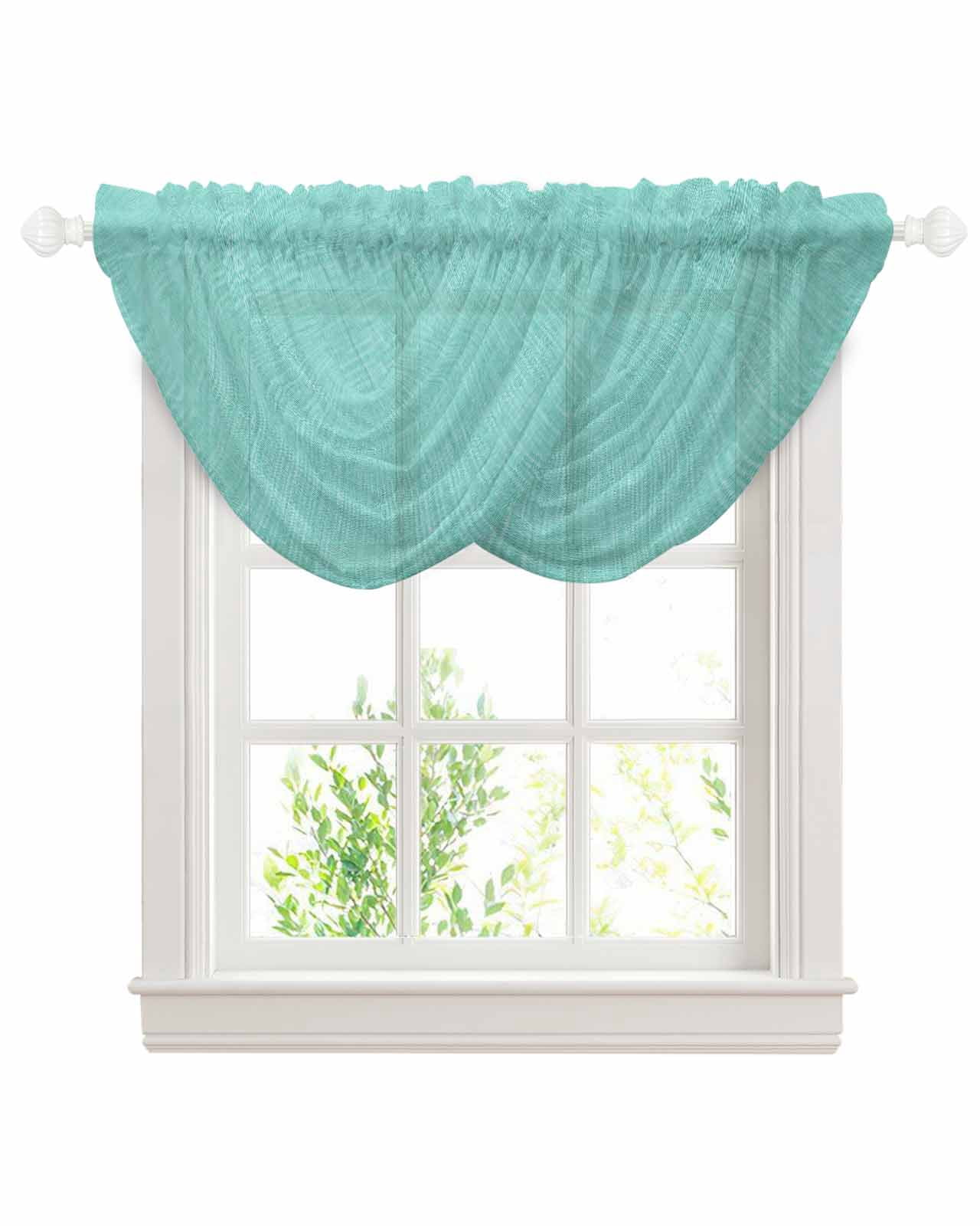 Turquoise Waterfall Valances for Windows, Farmhouse Burlap Solid Teal Color Modern Linen Texture Sheer Valance Curtains, Rod Pocket Elegant Swag Valances for Living Room Bedroom, 47.2"x38.5", 2 Panel
