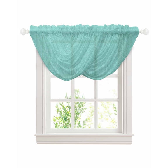Turquoise Waterfall Valances for Windows, Farmhouse Burlap Solid Teal Color Modern Linen Texture Sheer Valance Curtains, Rod Pocket Elegant Swag Valances for Living Room Bedroom, 47.2"x38.5", 2 Panel