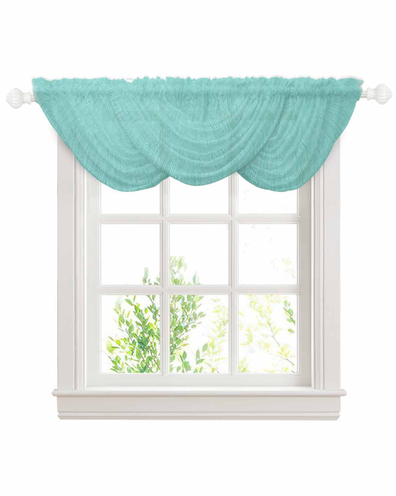 Turquoise Waterfall Valances for Windows, Farmhouse Burlap Solid Teal ...