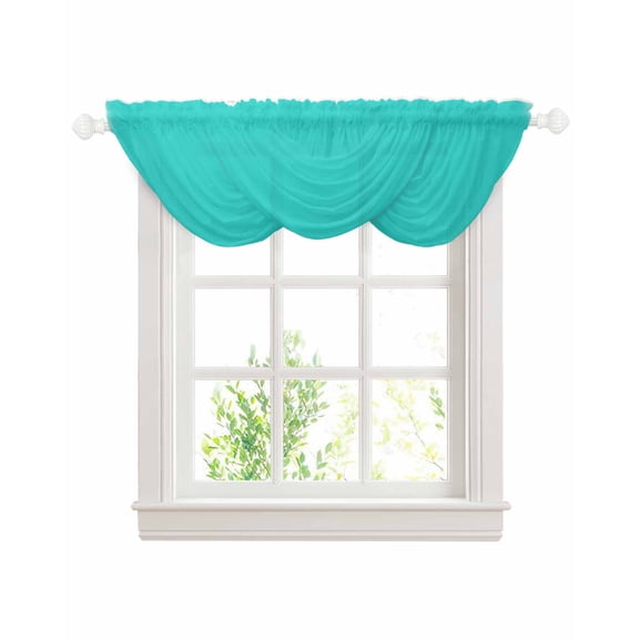 Turquoise Waterfall Valances for Windows, Farmhouse Solid Teal Color Modern Art Kitchen Sheer Valance Curtains, Rod Pocket Elegant Swag Valances for Living Room Bedroom, 47.2"x38.5", 3 Panel