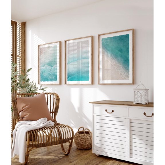 Turquoise Wave Beach House Canvas Set Large Mudroom Decor 3 Panel Art Set 3
