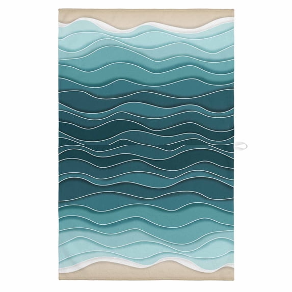 Turquoise Waves 1 Pack Kitchen Towel, Water Absorbent Dish Towel, Simple Ombre Abstract Sea Waves Art Decorative Hand Towels - Quick Drying Cloth for Cooking Baking, 18x28 Inch