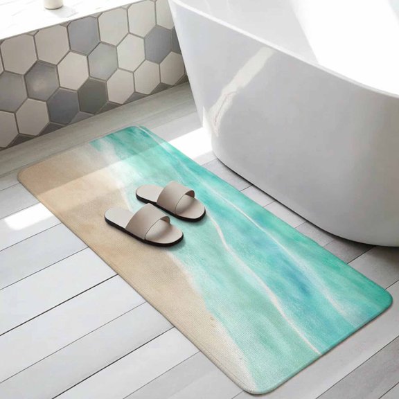Turquoise Waves Coastal Bathroom Runner Rugs Non Slip Washable Absorbent Narrow Long Bath Mat Seaside Summer Beach Ocean Runner Rugs for Kitchen Hallway Bedroom Laundry Study Room 31.5"x63"