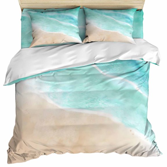 Turquoise Waves Coastal Set of 4 Bedding Quilt Covers, Seaside Summer Beach Ocean 4-Piece Bed Sheet Set with Extra Soft Bed Sheets Quilt Cover Pillowcase, Queen