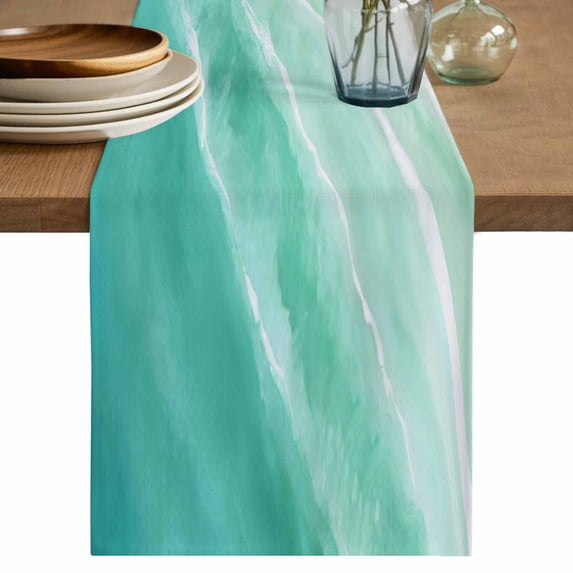 Turquoise Waves Coastal Table Runner 90 Inches, Summer Beach Ocean Seaside Bed Runner Dresser Scarves Tabletop for Indoor Outdoor Parties/Ceremony/Banquet, 13" x 90"