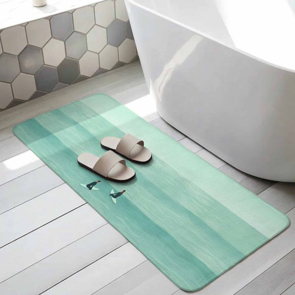 Turquoise Waves Seaside Bathroom Runner Rugs Non Slip Washable Absorbent Narrow Long Bath Mat Coastal Summer Beach Ocean Runner Rugs for Kitchen Hallway Bedroom Laundry Study Room 19.7"x63"