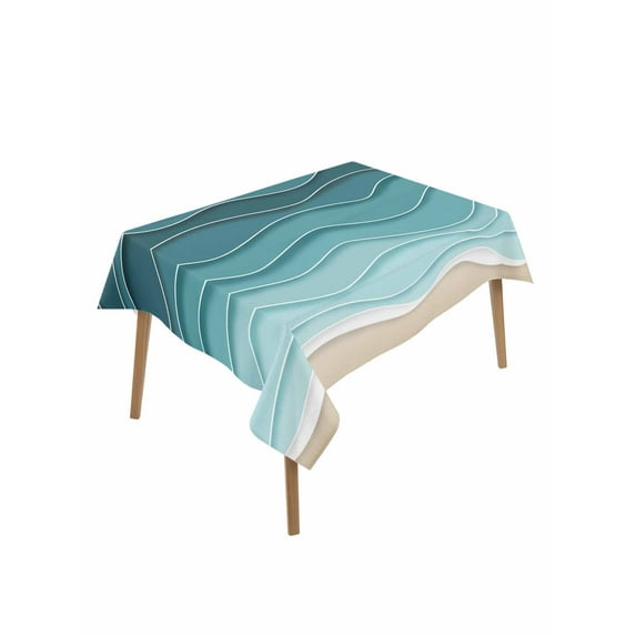 Turquoise Waves Table Cloth, Simple Ombre Abstract Sea Waves Art Waterproof Tablecloth for Rectangle Tables, Reusable Washable Fabric Table Cover for Restaurant Kitchen Dining Tables 52"x70"