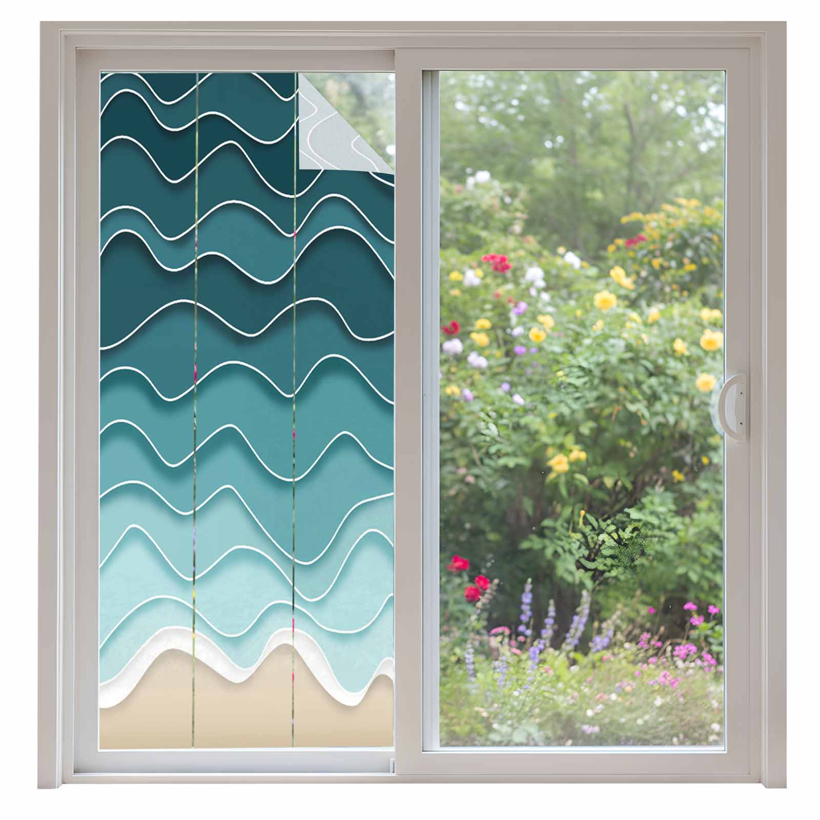 Window On A Rectangular Wave Turquoise Waves Window Privacy Film, Simple Ombre Abstract Sea Waves ...