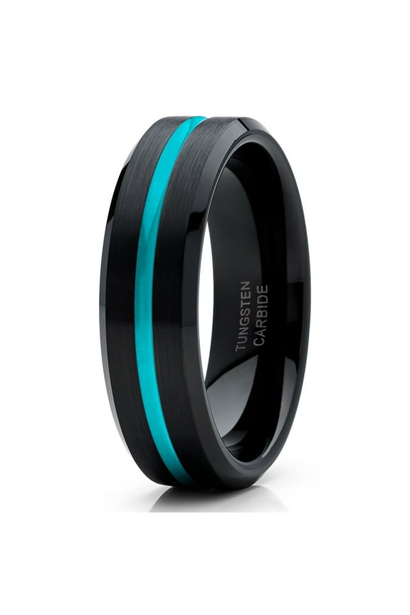 Turquoise Wedding Band Black Tungsten Ring Men & Women 6mm Turquoise Tungsten Ring Comfort Fit Ring