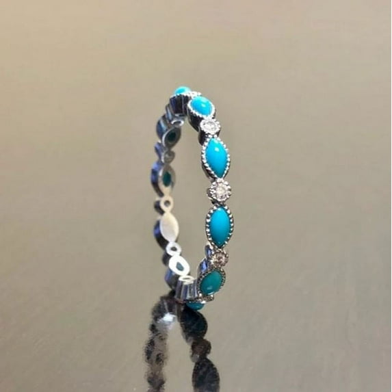 Turquoise Wedding Band Full Eternity Band Stacking Ring Matching Band Gift Her 925 Sterling Silver Gemstone Jewelry For Women Gift By KIRAN FINE JEWELS
