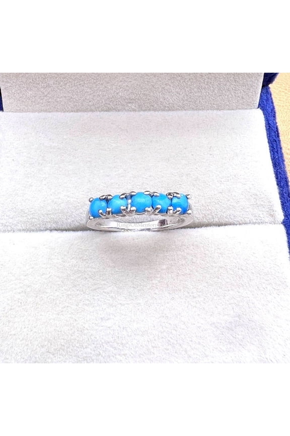 Turquoise Wedding Band, Natural Turquoise Half Eternity Band, Sterling Silver Band, Stackable Ring, Matching Band, Anniversary Gift