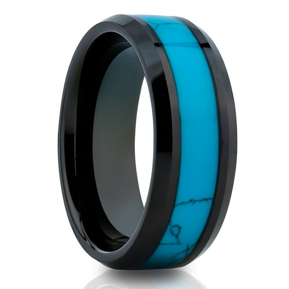 Turquoise Wedding Ring,Black Tungsten Ring,Engagement Ring,Anniversary Ring,Unique Wedding Ring,Comfort Fit Ring