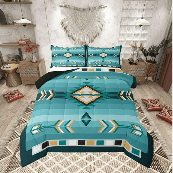 Turquoise Western Comforter Set Twin Teal Southwestern Aztec Country Bedding Set Rustic Farmhouse Bedding Comforter Sets Adults Exotic Tribal Bed Set 1 Pillow Case