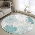 thumbnail image 1 of Turquoise White Floral Round Area Rug 3.3 FT, Non Slip Small Entryway Kitchen Mat, Elegant Chrysanthemum Farmhouse Washable Soft Circular Rug Non-Shedding Door Mat for Bathroom Playroom Kids Room, 1 of 9