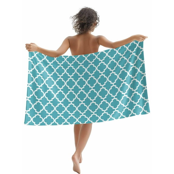 Turquoise White Geometric Beach Towels Blanket Soft & Absorbent Quick Dry Microfiber Minimalist Morocco Pattern Pool Towels for Swimming ,Yoga, Sports, Gym, Camping,Large 30X60in,