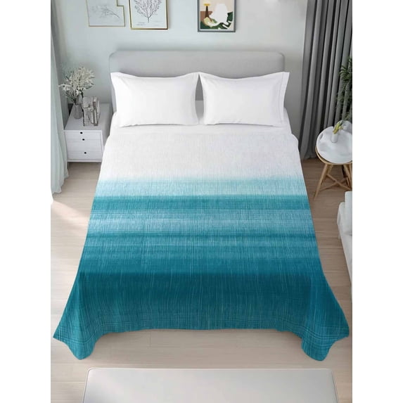 Turquoise White Ombre California King Size Flat Sheet, Wrinkleproof & Fadeproof Cooling Flat Bed Sheet Only, Modern Country Abstract Stripes Breathable Soft Bedding Top Sheets 108 x 98 Inches