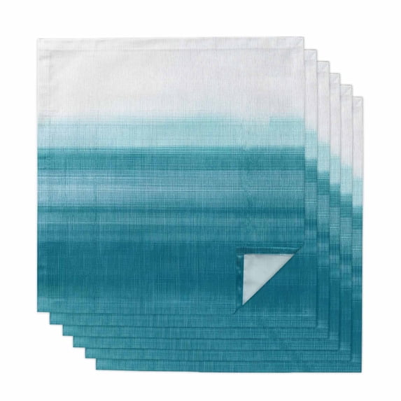 Turquoise White Ombre Cloth Napkins, Modern Country Abstract Stripes Washable and Reusable Dinner Napkins Set of 6, Table Napkin for Kitchen Party Birthday Wedding Hotel Housewarming 20"x20"