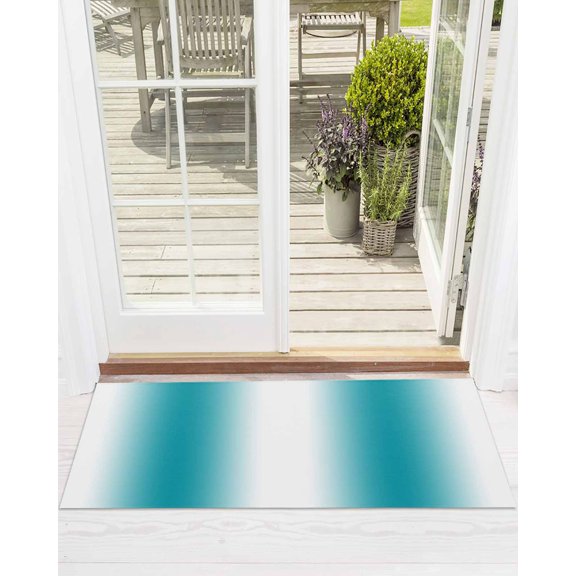 Turquoise White Ombre Front Door Mat Gradient Color Welcome Doormat Indoor Outdoor Entrance Floor Mat Non-Slip Washable Runner Rug for Front Porch Decor 18x60 Inch