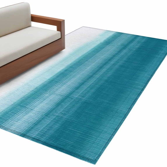 Turquoise White Ombre Large Area Rugs for Bedroom Living Room, Soft Non Slip Carpet Bedside Rug, Modern Country Abstract Stripes Rectangular Floor Cover Kitchen Accent Rug 3'x5' for Office