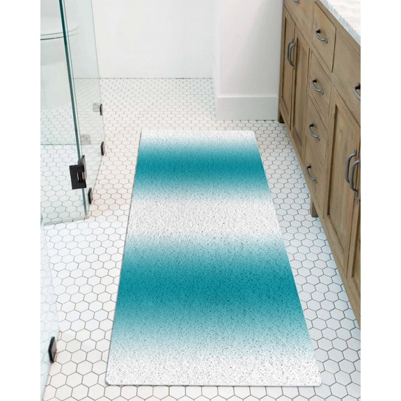 Turquoise White Ombre Non-Slip Bathtub Mat, Gradient Color PVC Bath Mat for Tub Quick Drying Shower Mats for Inside Shower, Foot Scrubber Loofah Bathroom Mats 47x16 Inches