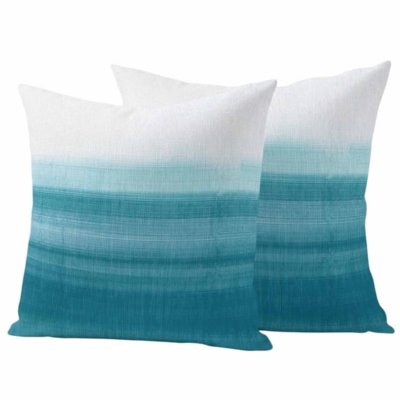 Turquoise White Ombre Outdoor Waterproof Pillow Covers, Modern Country Abstract Stripes Decorative Square Throw Pillowcase Sofa Cushion Sham for Patio/Couch/Chair, 26"x26" 2 Pack