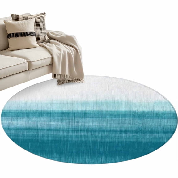 Turquoise White Ombre Round Rug 3ft Area Rug Washable Soft Non-Slip 3' Circle Low Pile Rugs Modern Country Abstract Stripes Carpet for Bedroom Living Room Entryway Home Office Dining Room