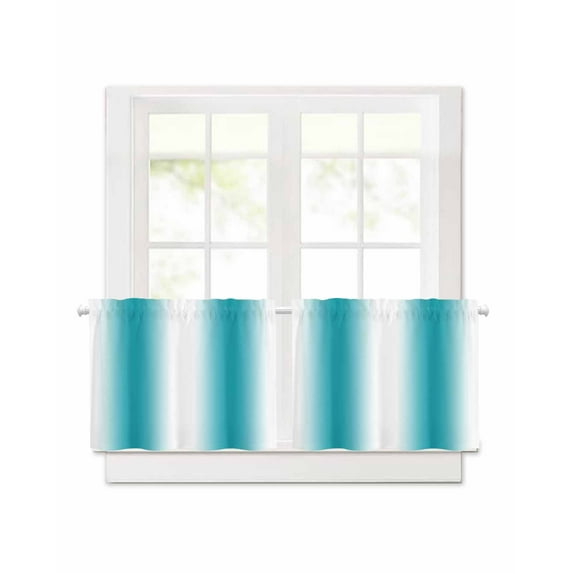 Turquoise White Ombre Short Blackout Curtains 24 Inch Long Gradient Color Rod Pocket Kitchen Curtains, 2 Panels Thermal Insulated Room Darkening Drapes for Bedroom, 30"W x 24"L