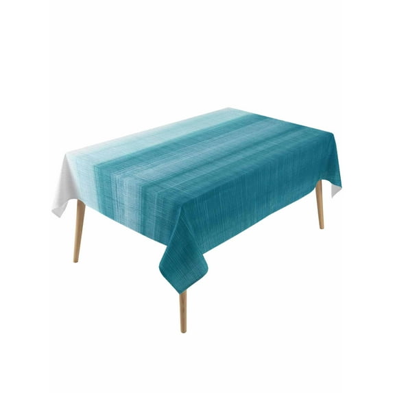 Turquoise White Ombre Table Cloth, Modern Country Abstract Stripes Waterproof Tablecloth for Rectangle Tables, Reusable Washable Fabric Table Cover for Restaurant Kitchen Dining Tables 54"x108"