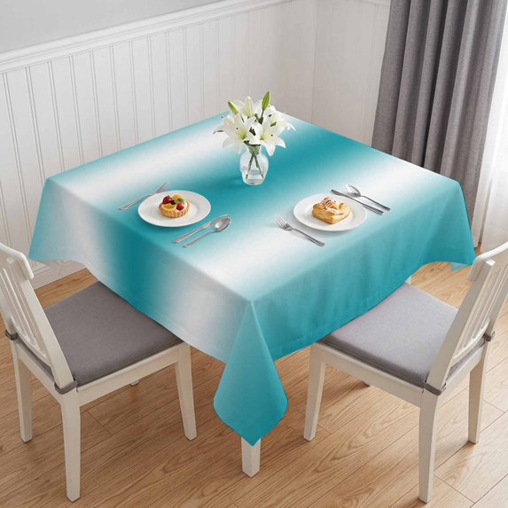 Turquoise White Ombre Table Cloth Waterproof Tablecloths, Abstract Art Modern Teal Gradient Tablecloth Dining Table Cover for Kitchen Party Tabletop Outdoor, Square Tablecloth 60x60 Inch