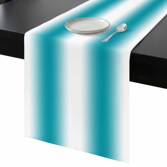Turquoise White Ombre Table Runner 13x70 Inch Gradient Color Table Runner Non-Slip Dresser Scarves for Holiday Decorations, Party, Dinner and Gatherings, 1 Pack