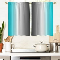 Turquoise Window Curtains for Kitchen Teal and Grey Black Aqua White Ombre Gray Small Short Home Living Room Bedroom Bathroom Drapes Treatment Tiers Fabric 1 Pair, 27.5" W x 39" L, Gradient