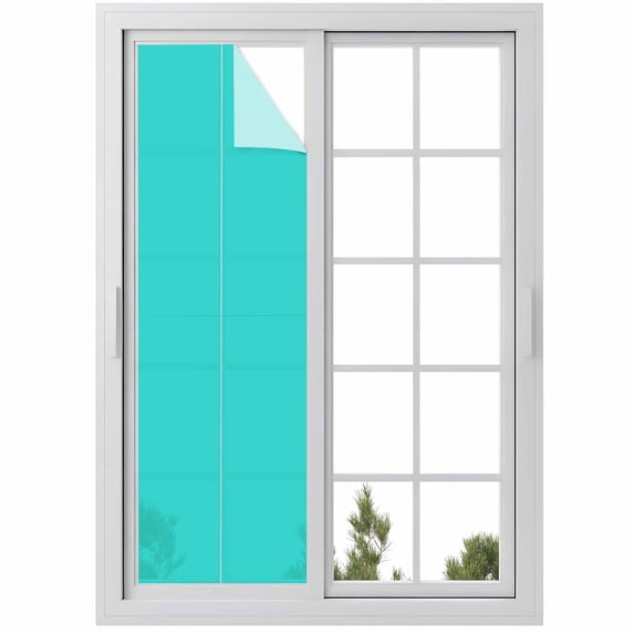 Turquoise Window Privacy Film, Modern Pure Turquoise Static Cling UV Sun Blocking Heat Control Window Tint Day and Night, Non-Adhesive Reusable One Way Windows Privacy Cover 17.7''x78.7''