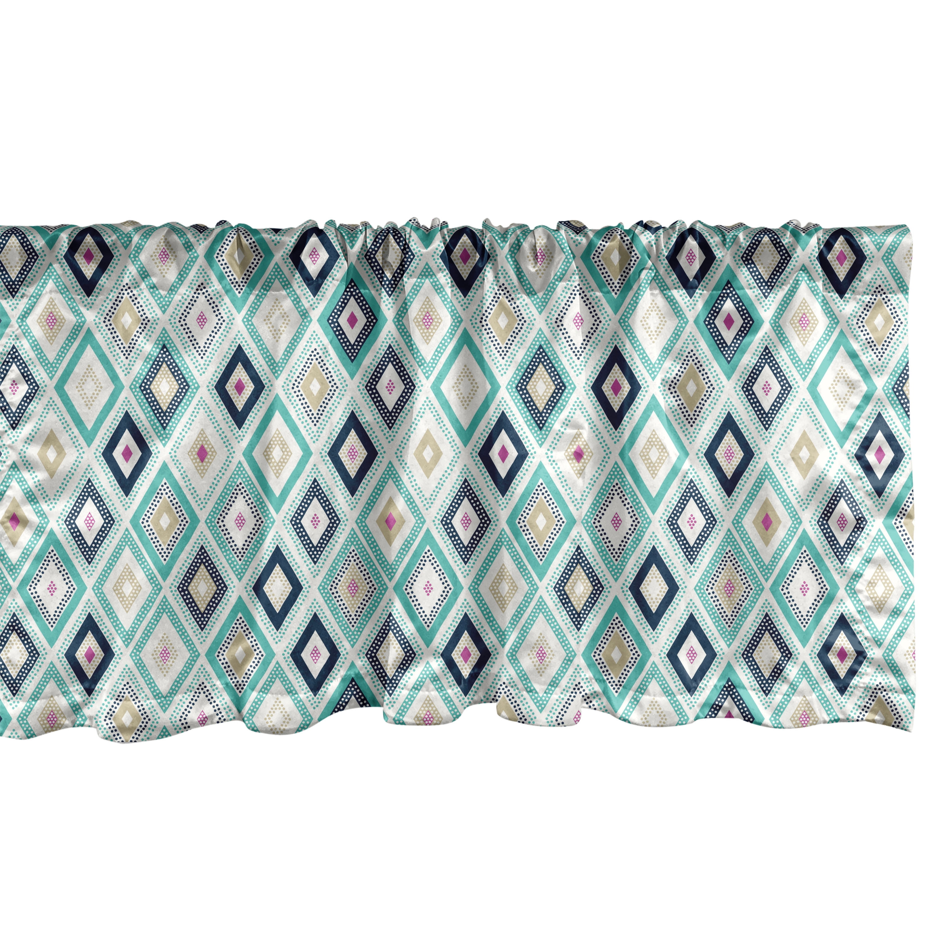 Turquoise Window Valance Pack of 2, Dots Doodle Rhombus Diamond Shapes Colorful Geometrical