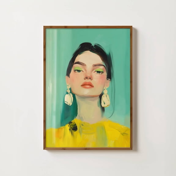 Turquoise Womans Portrait Print Female Portrait Contemporary Woman Art Fashion Prints Maximalist Wall Art Eclectic Turquoise Decor Home Decor #841, Stretched Canvas Size 12x18