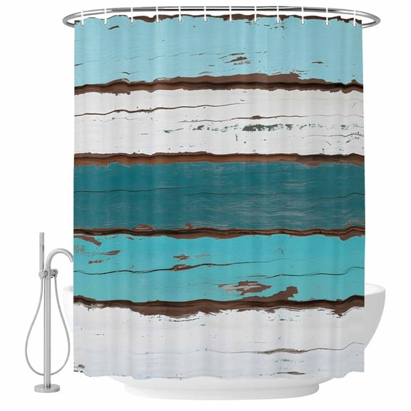 Turquoise Wood Grain Fabric Shower Curtain Ocean Blue Rustic Farmhouse Wood Washable Shower Curtains for Bathroom, Waterproof Bath Curtain with Hooks Home Decor 36x72in