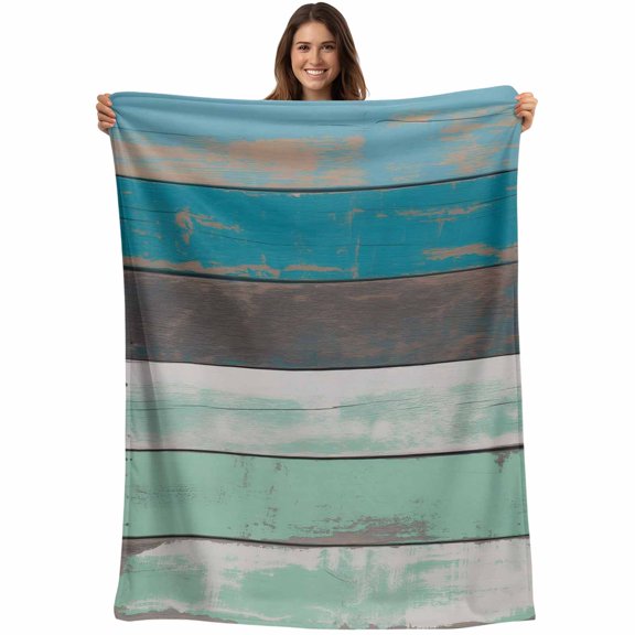 Turquoise Wooden Grain Blanket Soft Cozy Warm Throw Blanket for Couch, Plush Fuzzy Flannel Fleece Blankets for Sofa, Country Vintage Mottled Stripes Bed Blankets Lightweight Gifts for Women, 40"x50"
