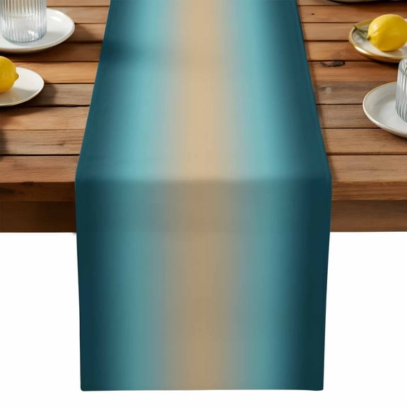 Turquoise and Yellow Gradient Table Runner, Minimalist Ombre Modern Art Washable Kitchen Table Runners Dress Scarves for Dining Table Decorations Party, 13x36in